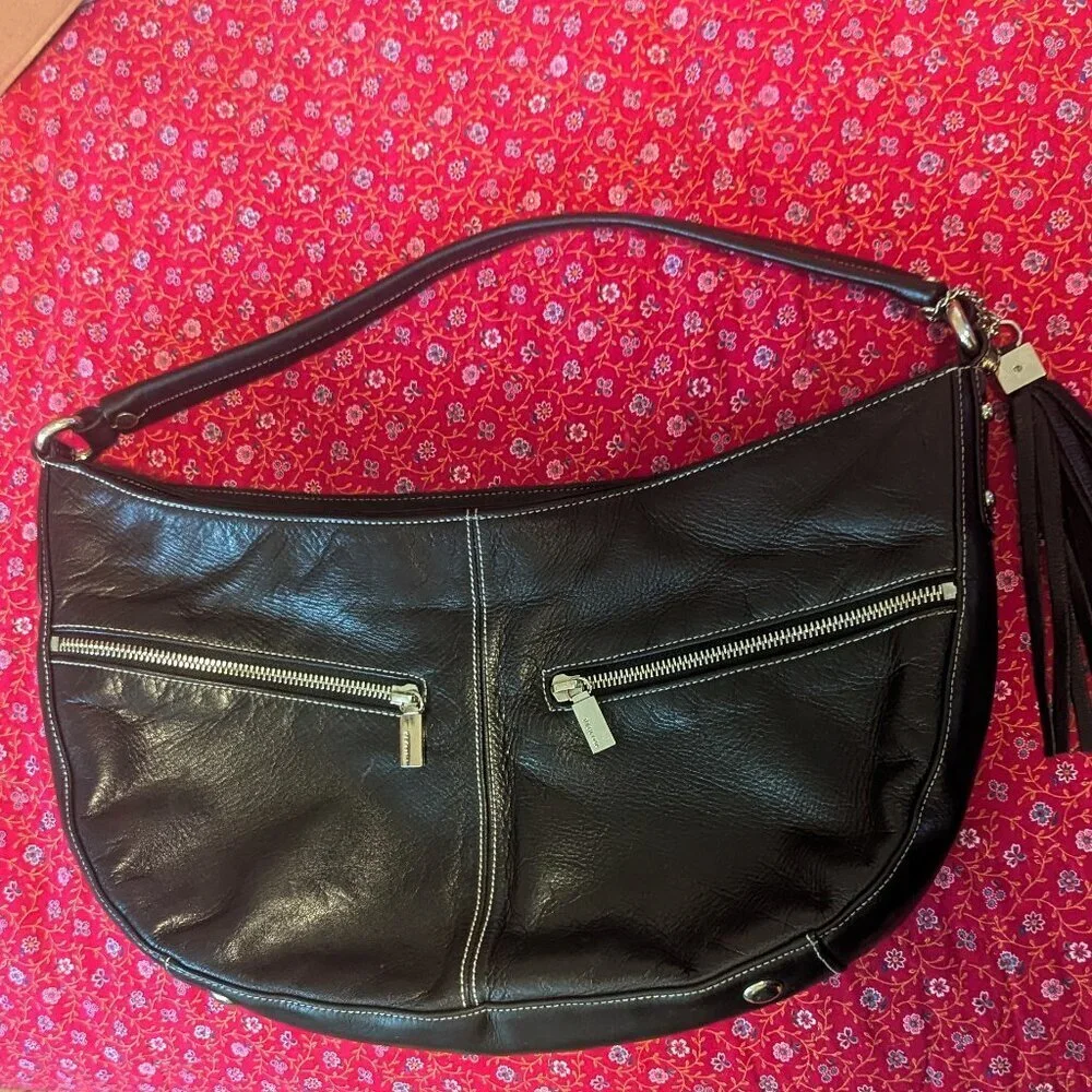 Y2K Perlina Bag Leather Hobo Shoulder‎ Crescent Baguette Tassel Silver Hardware